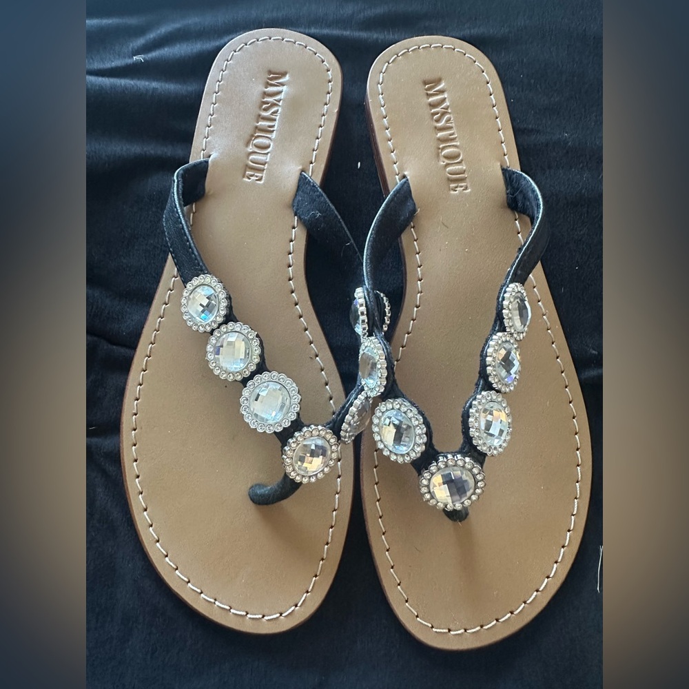 Mystique Boutique Black and Silver Embellished Sandals